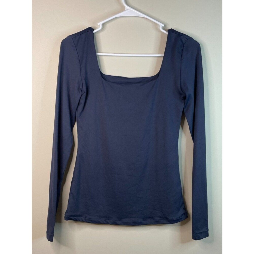 Pinkm Style Navy Blue Long Sleeve Square Neck Stretch Top Size Small